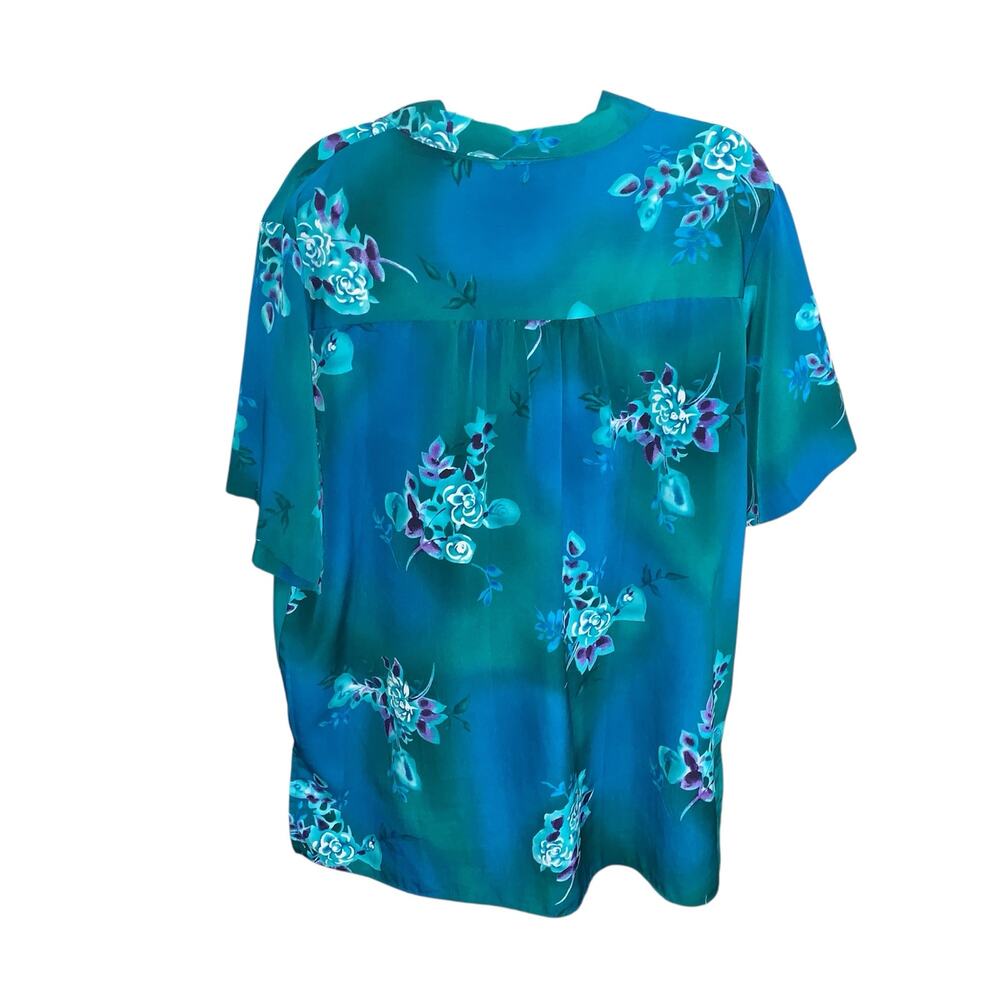 A Personal Touch Teal Floral Button‑Front Blouse – Size 2X – Made in USA